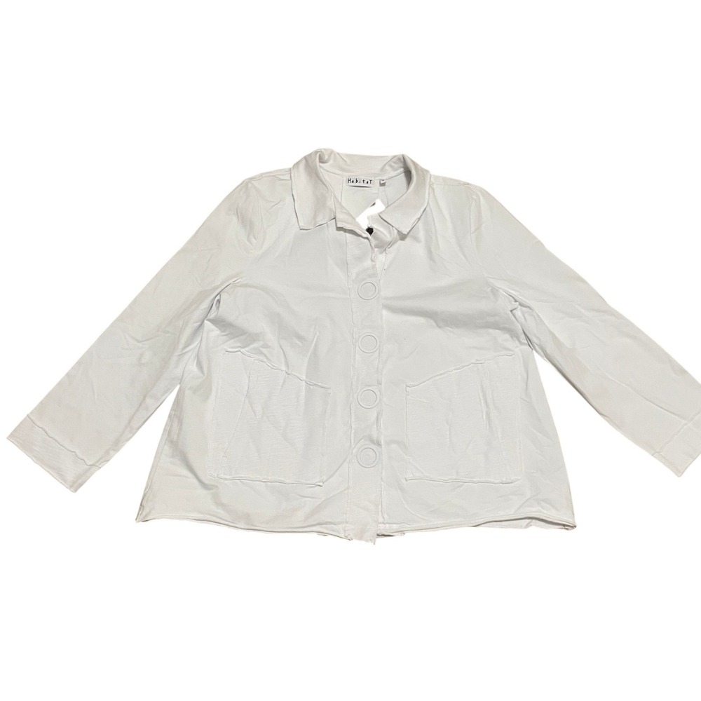 Habitat Women's M‎ Tab Swing Cropped Jacket White Snap Front Artsy Lagenlook NWT